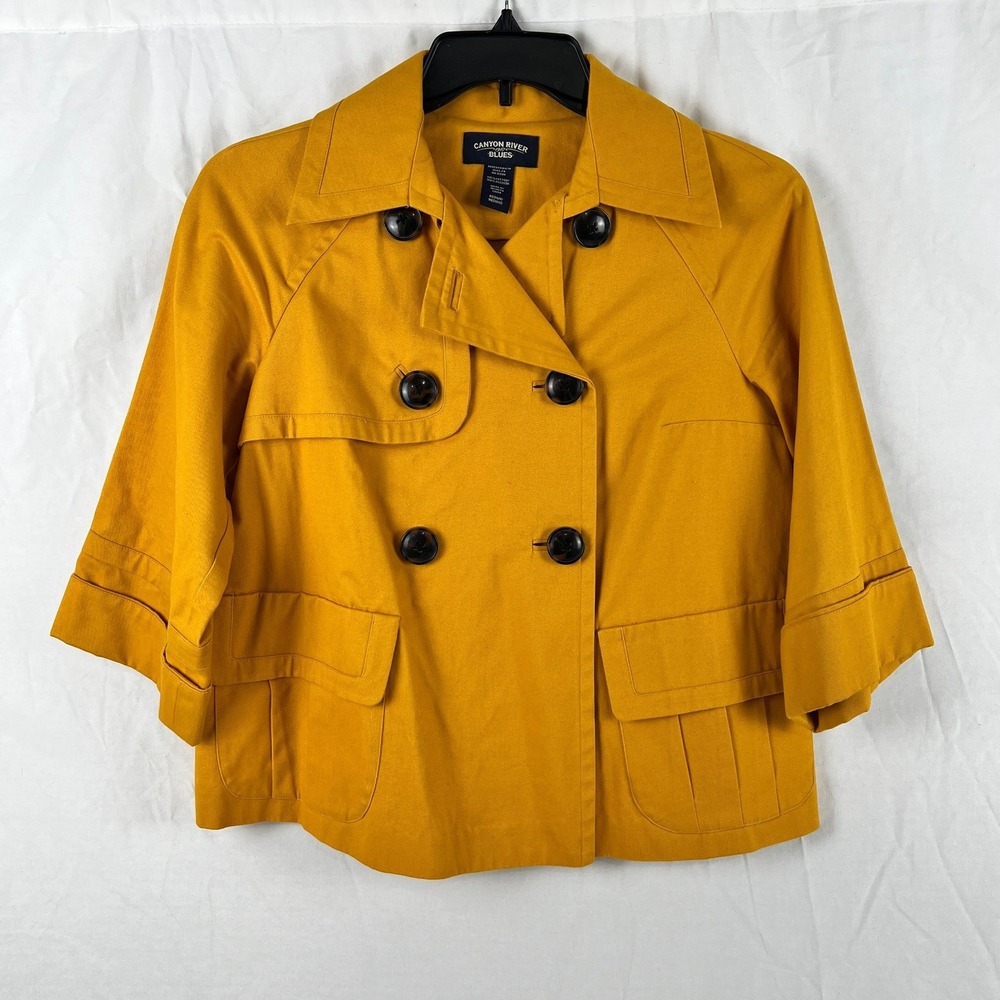 Canyon River Blues‎ Mustard Yellow Cropped Utility Jacket M Pleated Flowy Trench